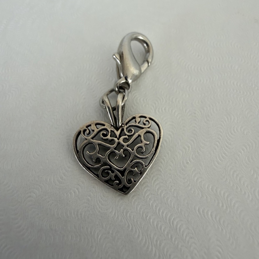 Sterling Silver Openwork Heart Charm Pendant w/ Lobster Clasp Filigree Hallmark